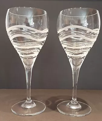 Lovely Rare Edinburgh Crystal Wine Glasses X 2 Etched Swirl Waves Eden ? Signed • £29.99