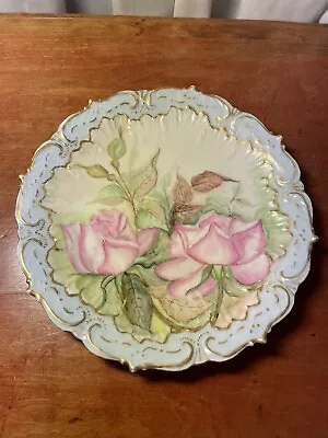 Hand Painted Limoges Porcelain Cabinet Plate Pink Roses  Artist Signed ECC • £37.05