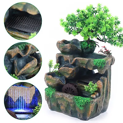 Table Ornament Tabletop Water Fountain Mini Rockery Waterfall With LED Light USA • $34