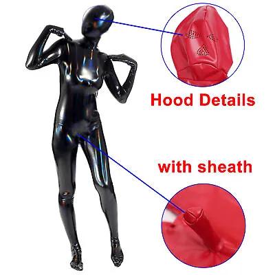 Men's Synthetic Latex Catsuit With Sheath Back Zipper Bodysuit W/ Hood Gloves • $89.99