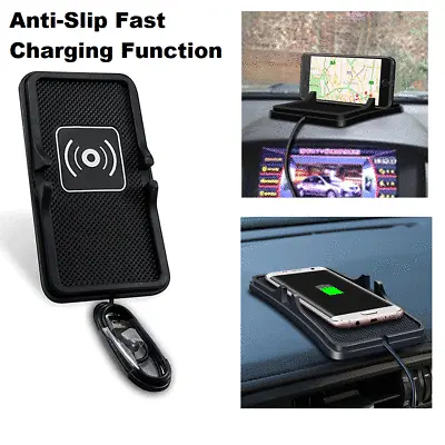 Wireless Fast Car Charger Anti Slip Phone Holder Pad Mat For IPhone Samsung • £12.99