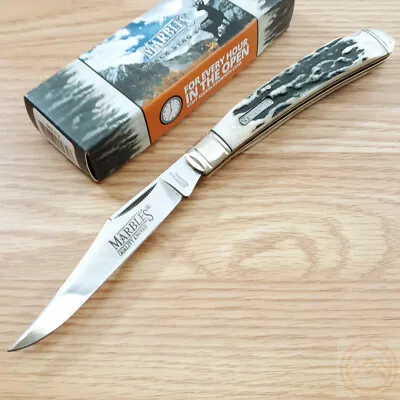 Marbles Lockback Folding Knife 4.25  Stainless Steel Blade Black Stag Handle • $21.59