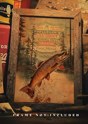 Vintage Fly Fishing Art Print 11x17 Pflueger Fishing Reel  Brown Trout Artwork • $11.95