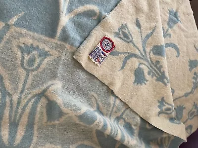 Vintage Van Wyk Health Blanket 100% Wool Holland Blue Tulip Twin Leiden 75” X52” • $69