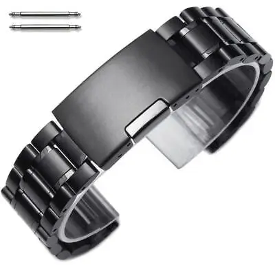 Steel Metal Bracelet Replacement Watch Band Strap PVD Black Push Button #5016 • $18.95