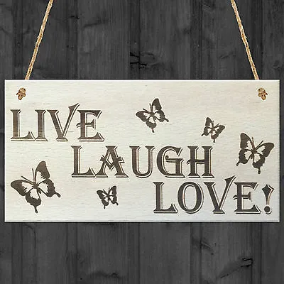 Live Laugh Love Wooden Hanging Plaque Friends Gift Shabby Chic Friendship Sign • £3.99