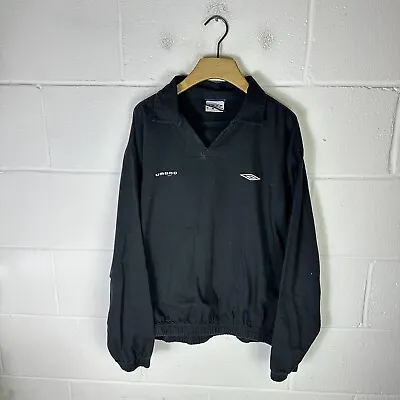 Vintage Umbro Sweatshirt Mens Large Black Drill Top 90s Football Oasis Gallagher • £38.95