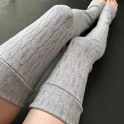 Sweater Leg Warmers Gray Cable Knit Thigh Highs Socks Vintage Look Cottagecore • $48