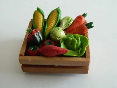 (F4)1/12th Scale DOLLS HOUSE HANDMADE WOODEN CRATE OF MIXED VEGETABLES - FIXED • £3.99