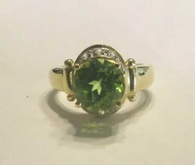 LAURA RAMSEY 14K Yellow Gold Round 2.11 Ct Peridot & White Sapph Ring Sz 6 W/Box • $499.99