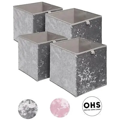 OHS Crushed Velvet Storage Boxes Cube Set Square Foldable Folding Toys Clothes • £8.99