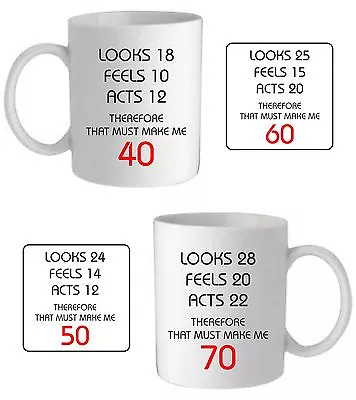 Birthday Gift Personalised Any Age Mug Looks  Acts Funny Mum Dad Grandpa Present • £10.95