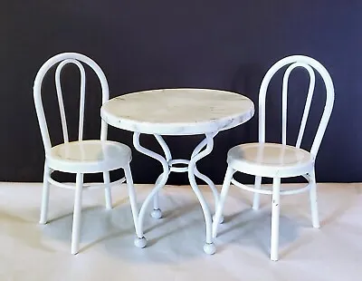 MINIATURE BLACK&WHITE MARBLE BISTRO TABLE & CHAIRS SET FAIRY GARDEN Or DOLLHOUSE • $23.99