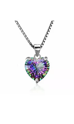 925 Silver Necklace Rainbow Topaz Heart Shape Pendant Jewellery • £4.49