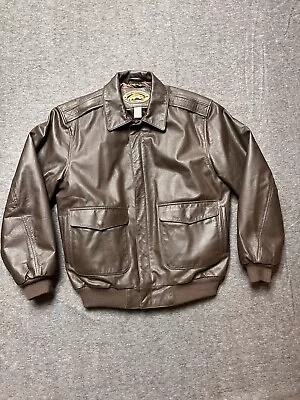 Vintage ORVIS Jacket Size Medium Brown Leather Fly Fishing Schools Flight Bomber • $80