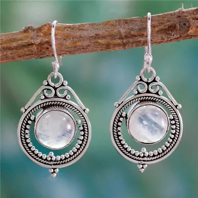Handmade Women's Retro Silver Moonstone Accessories Earrings Ear Jewelry Gifts • $0.47