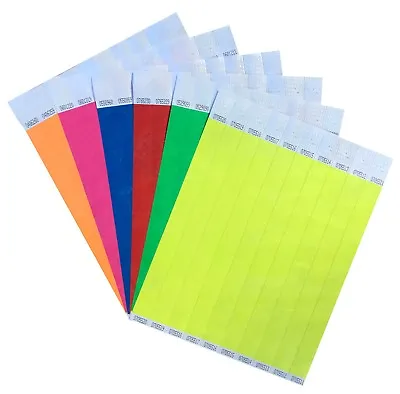 £2.99 • Buy 100 Plain Neon Coloured 3/4  Tyvek Paper Wristbands Events,Festivals,Parties 