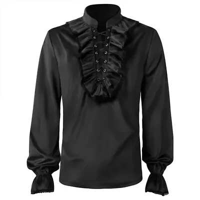 Men's Gothic Pleated Shirt Medieval Clothing Steampunk Victorian Top Long Sleeve • $33.41