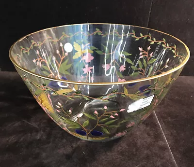 Crystal Clear Handcrafted Crustsl Romania Gold Trim Painted Flowers Bowl • $10.99