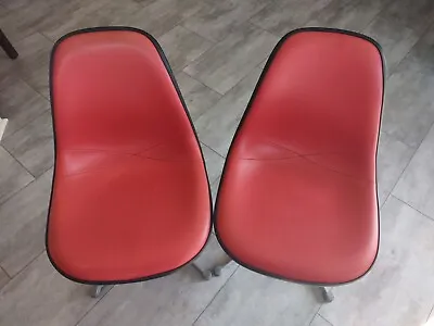 Pr. Eames PSC Orange Vinyl Pivoting Side Shell Chair Contract Base Herman Miller • $800