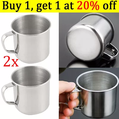 2pcs Metal Tea Drinking Travel Coffee Mug Stainless Steel Camping Cup 200ml New • £3.92