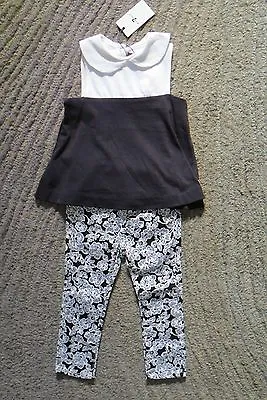 7 For All Mankind Baby Girls 2 Piece Black & White Outfit - Size 24 Months - NWT • $17.99