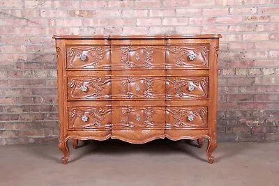 French Provincial Louis XV Carved Oak Three-Drawer Commode Or Bachelor Chest • $1795