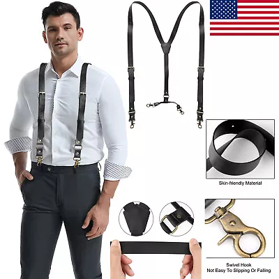 American Y Shape Vintage Leather Straps Carrying Strap Suspender Belt 4 Hooks • $15.99