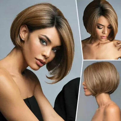 Ladies BOB Side Parting Wig Natural Short Straight Hair Wigs Mix Blonde Ombre • £17.09