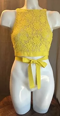 Zara Womens Yellow Lace Crop Bra Top Grosgrain Bow Tie  Coquette Size Small • £29.18