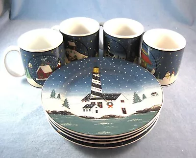 Oneida Sakura 4 Plates & 4 Mugs Home For The Holidays- 2001 Warren Kimble • $25