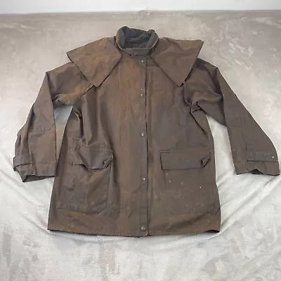Vintage RM Williams Rouseabout Coat Men Large Brown Water Resist Oilskin Jacket • $168.88