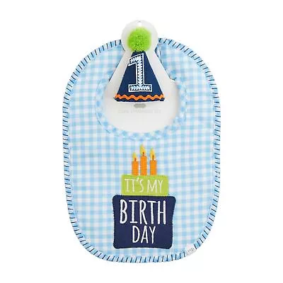 Mud Pie E4 Boy 1st Birthday Gingham Party Hat & Bib Cake Smashing Set 10660014 • $24.99