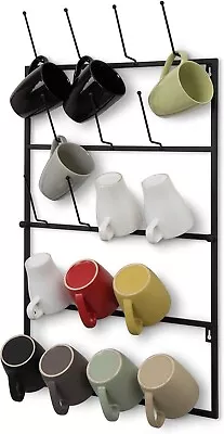 Wall Mounted Black Metal Coffee Mug Rack Cup Holder Hanging Display Organizer • $44.99