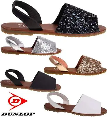 New Womens Ladies Glitter Slingback Flat Menorcan Open Toe Spanish Sandals Shoes • £7.95