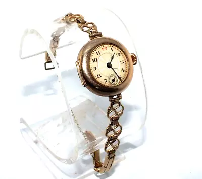 Ladies/womens 9ct Yellow Gold Round Faced Antique Wristwatch • $1056.56