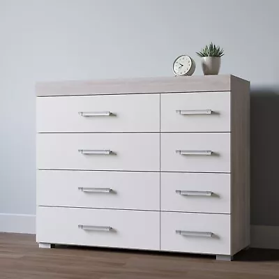Wide Chest Of 4+4 Drawers In White & Grey Oak Bedroom Furniture 8 Drawer * NEW * • £102.95