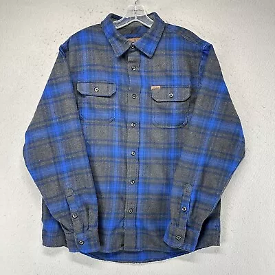 L.L. Bean Shirt Jacket Mens Large Blue Gray Flannel Button Side Pockets Shacket • $19.95