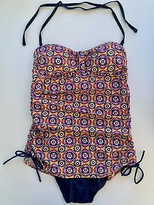 Matalan Navy Print Uk 12 Swimsuit / Swimming Costume Tummy Control • £9.99