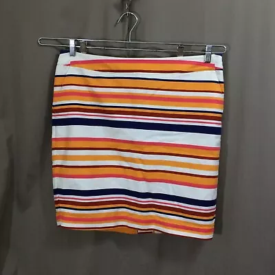 Merona Skirt Striped Bright Colors Knee Lined 2 Pockets Cotton Stretch Blend 16 • $15