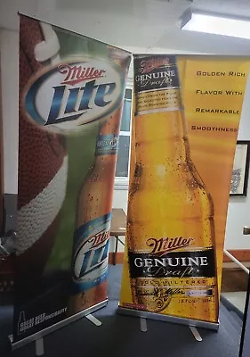 Miller Lite Large  6 Ft Display  Banner Retractable Lot Aluminum Metal Stand • $108.22