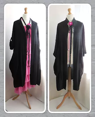 Bnwt Lagenlook Black Open-front Linen/cotton Blend  Duster Coat Osfa • £48.50