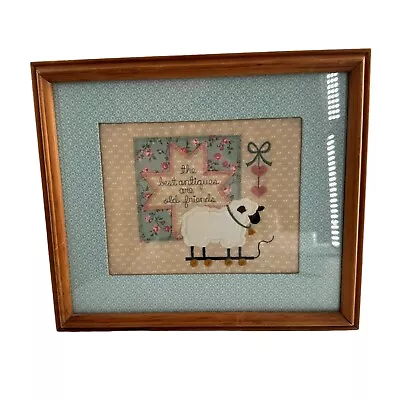 Vintage Valerie Sockwell Folk Art Appliqué Framed Wall Art Handmade Quilted Lamb • $29.97