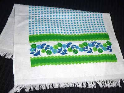 NOS Vtg Cotton Terry Kitchen Dish Towel Turquoise Green Dots Flowers 16.5x26 • $14