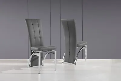 Dining Chairs Set Of 2 Grey/White/Black/Brown High Back Faux Leather Chrome Legs • £160