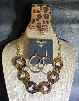 J Crew Necklace Tortoise Shell Chunky Chain +Leopard Bracelet Hoop Earrings 6810 • $12.98