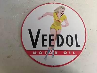 Old Vintage Veedol Motor Oil Gasoline Porcelain Enamel Gas Station Pump Sign  • $124.99