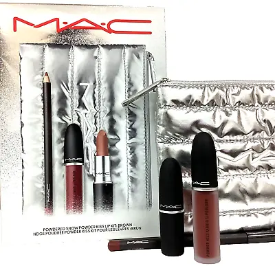 MAC Powdered Snow Powder Kiss Lip Kit 4 PC Set Brown NIB • $49.99