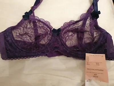 Bnwt Mimi Holliday Purple Lacy Underwired Bra 32b Rrp £65 • $18.65