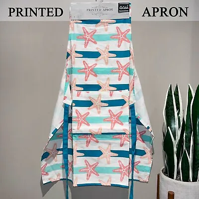 New Mainstream KITCHEN APRON Blue Stripes And Pink Sea Stars Cotton 27  X 32  • $14.99